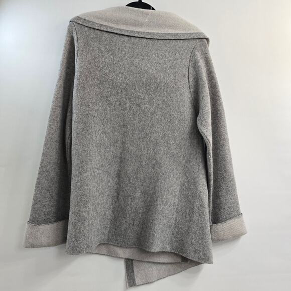 AIDA Italy Wool Open Front Cardigan Sweater L Gray Wrap Draped Cozy Quiet Luxury - Picture 4 of 8